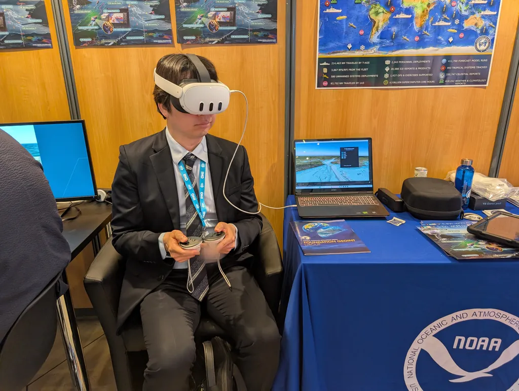 A delegate wearing a headset trying the Ayni in-room globe at the assembly